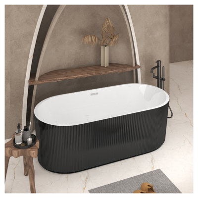 Baignoire de trempage autoportante en acrylique 67 po, très grande baignoire ovale à finition noire polie, certifiée cUPC