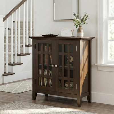 Bedford 32"W Solid Wood Transitional Low Media Cabinet with Glass Doors and Adjustable Shelves