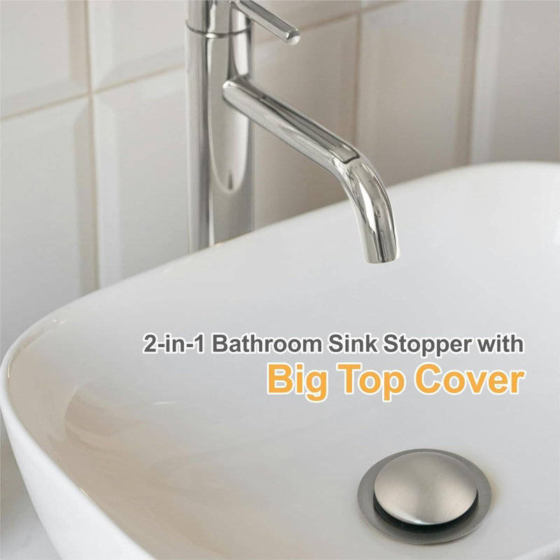 Bouchon de lavabo de salle de bain universel en nickel brossé - 3-Ring Fit 1 Drain 1 1/2 "Drain 2-en-1