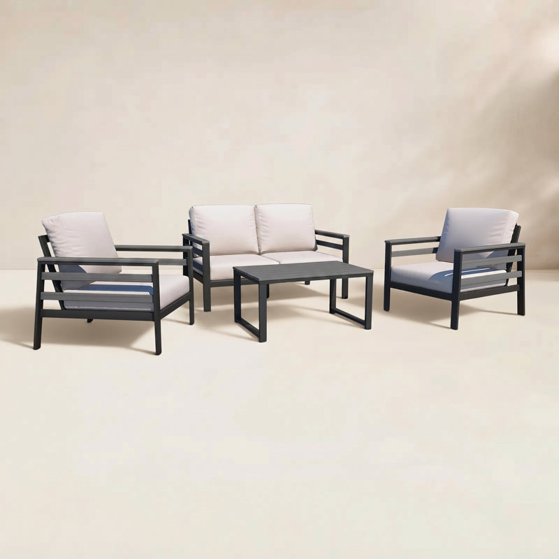 Townsend 4 - Person Outdoor Seating Group with Sunbrella Cushions, Sunbrella Canvas Natural