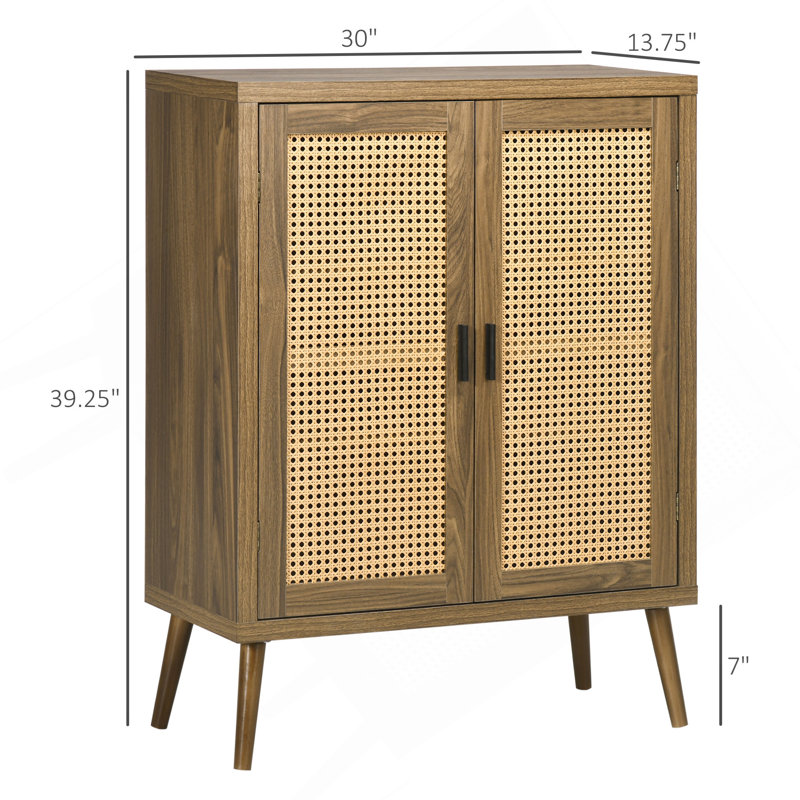 Buffet avec portes en rotin, brun