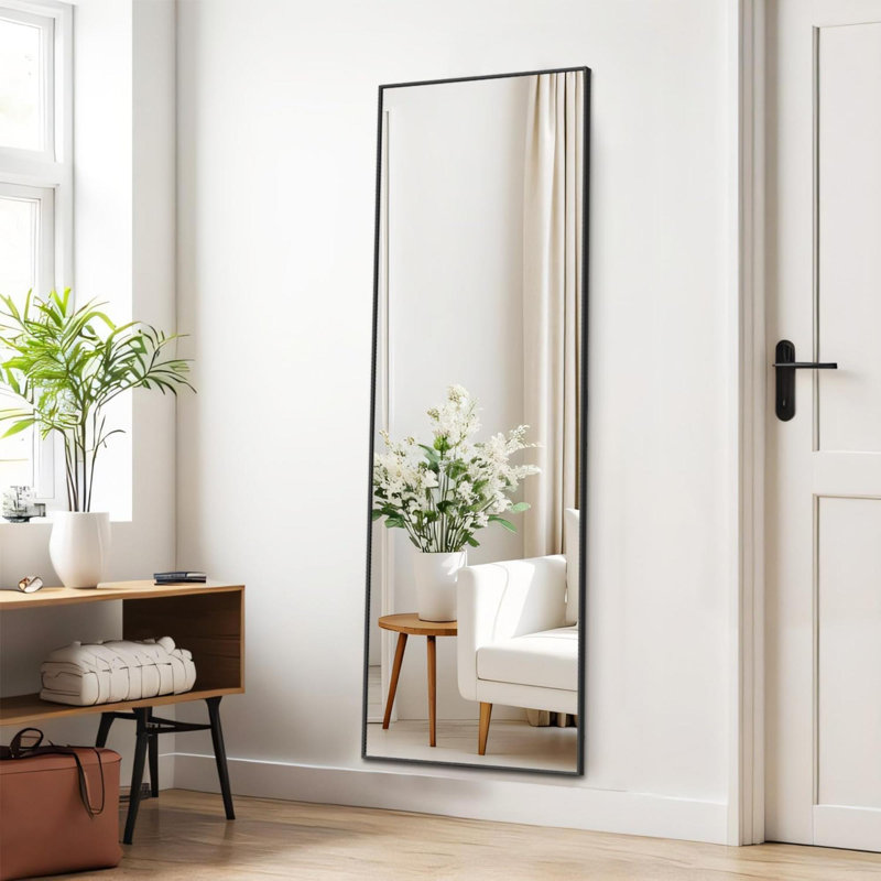 Mirror Upgraded Body Wall Mirrors With Shatter Proof Glass, Floor Standing, Hanging Or Leaning, Tall Mirror With Stand Aluminum Alloy Frame For Bedroom Cloakroom