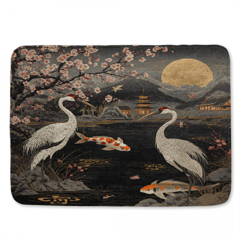 Cherry Blossom Cranes Bath Mat, 24in W x 17in L