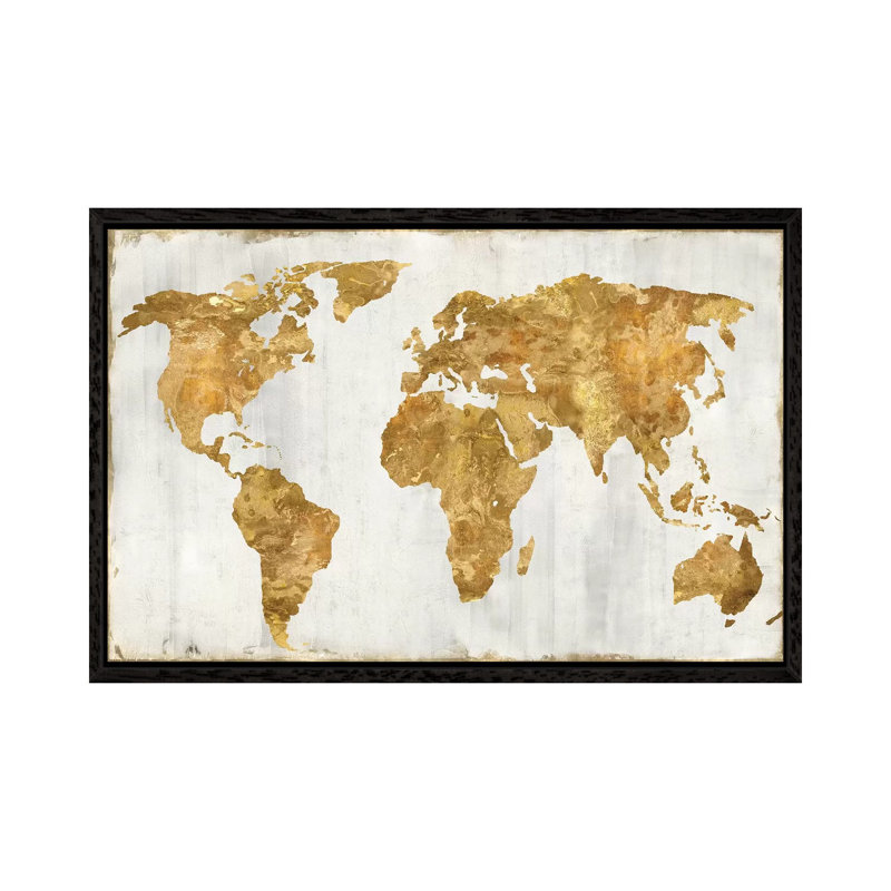 The World In Gold by Russell Brennan - Painting on Canvas, Black Floater Framed, 101.6cm H x 152.4cm W x 3.81cm D