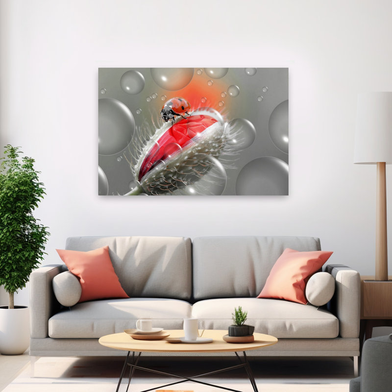 Ladybug Poppy Delicate Vibrant Ladybug Poppy Flower Nature Wall Art Print by Thierry Dufour - Print, 101.6cm H x 152.4cm W
