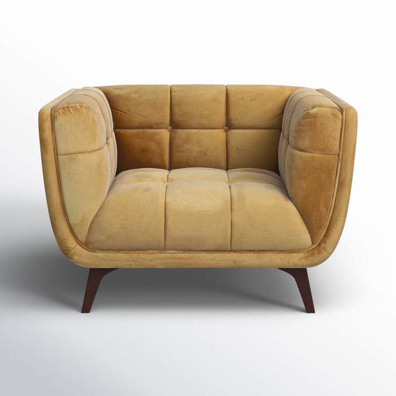 Ardrie 45" Wide Tufted Armchair, Gold Velvet