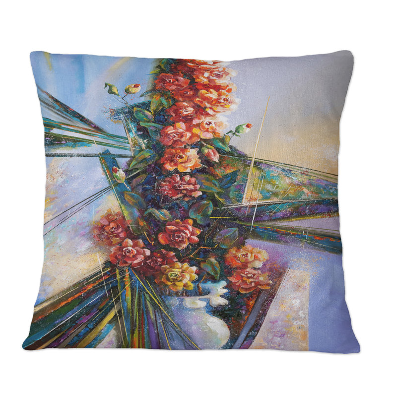 Fleur de camélia dans un vase - Coussin décoratif à imprimé traditionnel, 16 po x 16 po