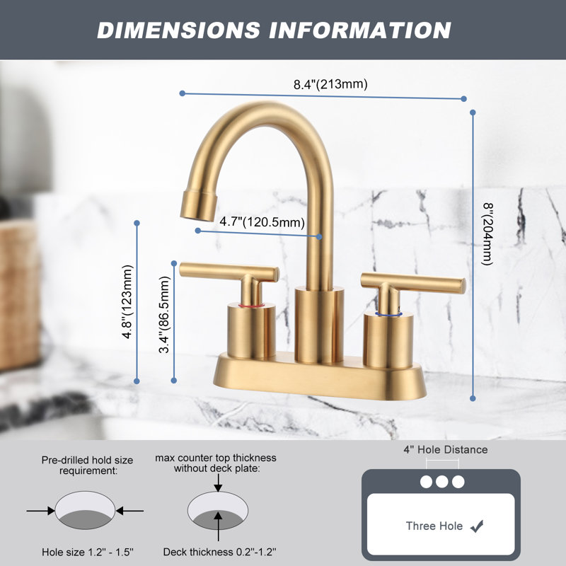 Robinet de lavabo pour salle de bain à poignée double 4 pouces avec bonde escamotable et conduites d'alimentation en eau