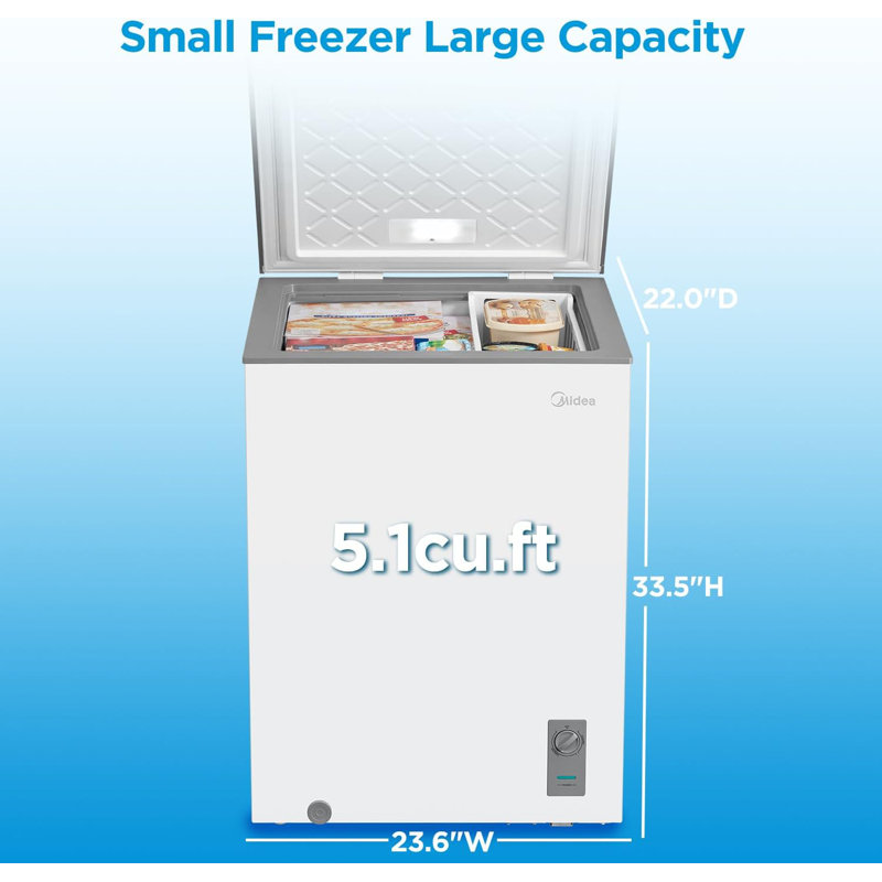 Midea Convertible Chest Freezer, White,  5 Cu Ft