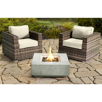 Lsi Fully Assembled  2 Person Seating Group With  Sunbrella Cushions And Square Concrete Firepit