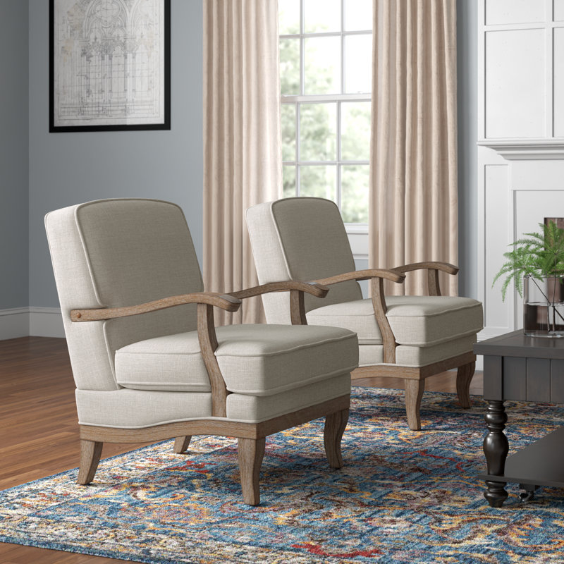 Amilio 28" W Farmhouse Polyester Armchair with Solid Wood Legs, Pewter