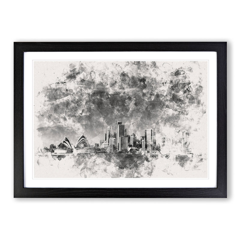 Sydney Australia Skyline - Picture Frame Painting Print, Black Framed, 36cm H x 48cm W x 2cm D