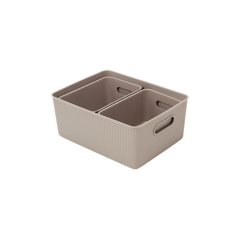 Ensemble de bacs de rangement en plastique nervuré, Taupe