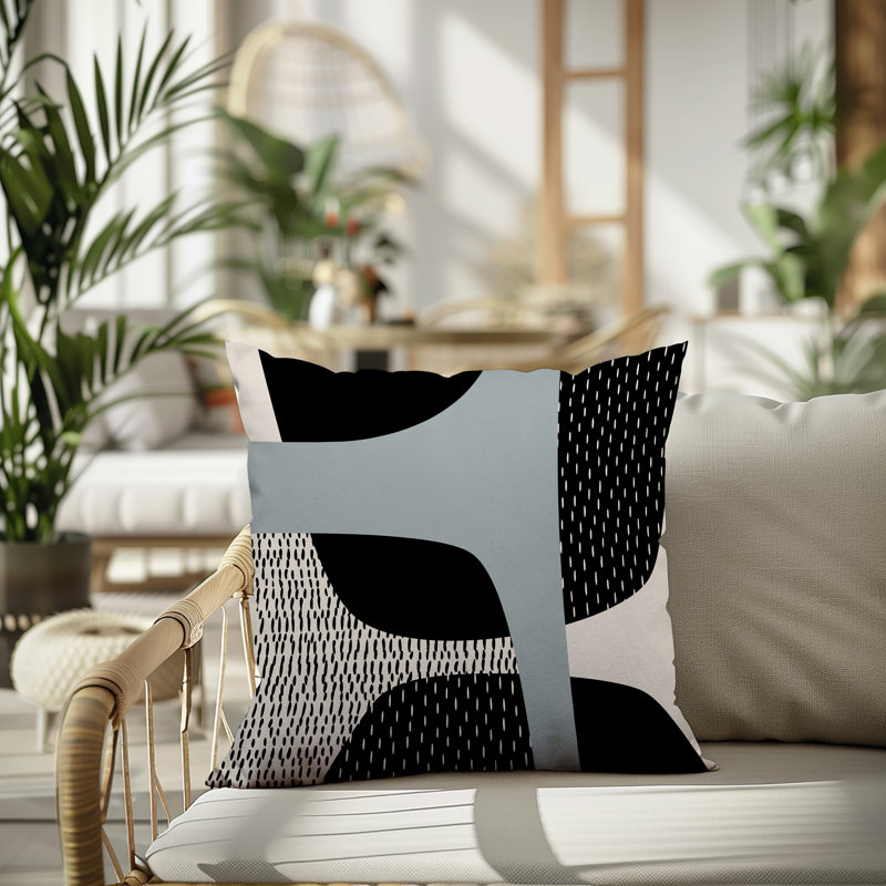 Coussin carré intérieur / extérieur pia, H 15 po x l 15 po, Gris / noir / blanc cassé