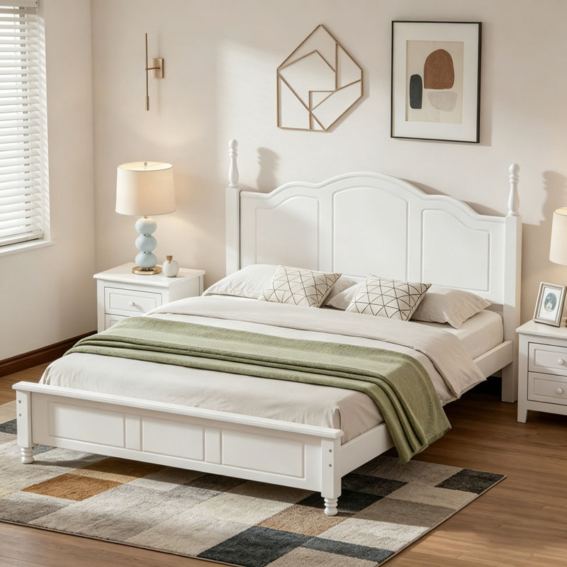 Queen Size Wood Platform Bed Frame, White, Queen