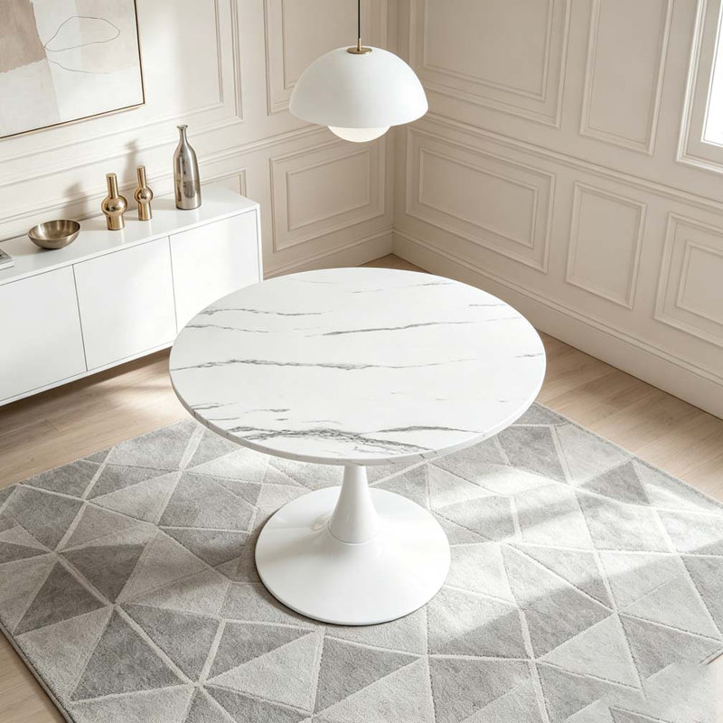 Table de salle à manger moderne, Marbre blanc, 29.1'' H X 23.6'' W X 23.6'' D