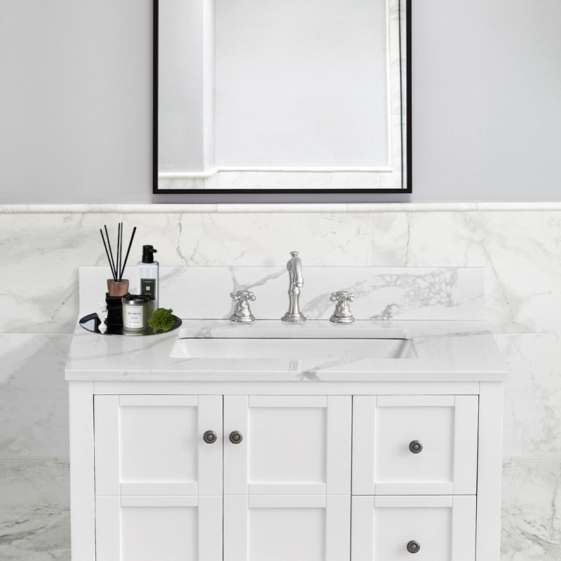 Lavabo de meuble-lavabo simple à quartz 36 po x P 22 po avec dosseret - pour remplacement de meuble-lavabo, sans armoire