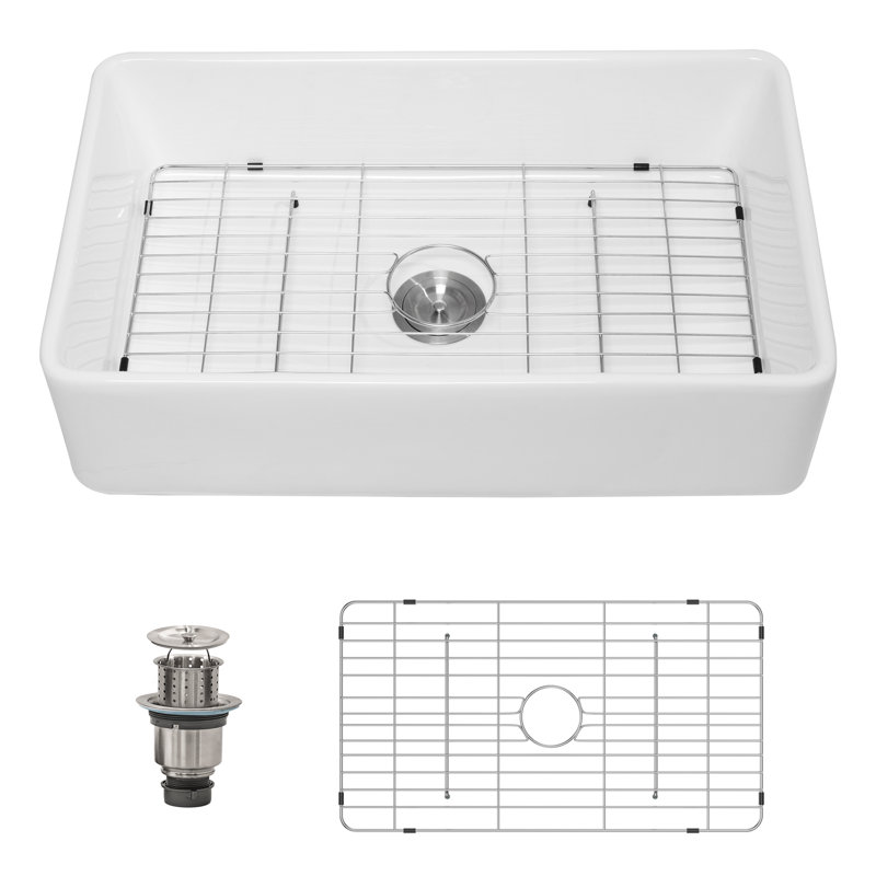 33"L x 20"W Farmhouse Apron Ceramic Kitchen Sink  Rectangular Single Bowl Kitchen Sink