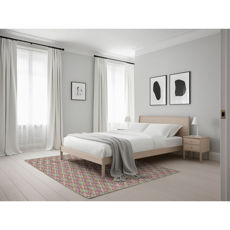 Tapis de zone rose/beige à motifs, Rectangle 5 pi x 7 pi