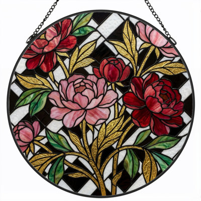 12"H Floral Pattern Stained Glass Window Panel