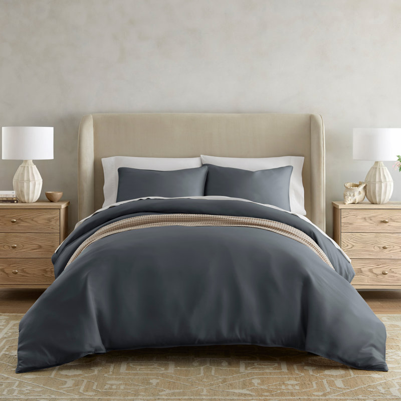 Ensemble de housse de couette et taies décoratives 100% rayonne de bambou, Double/Grand, Bleu ardoise