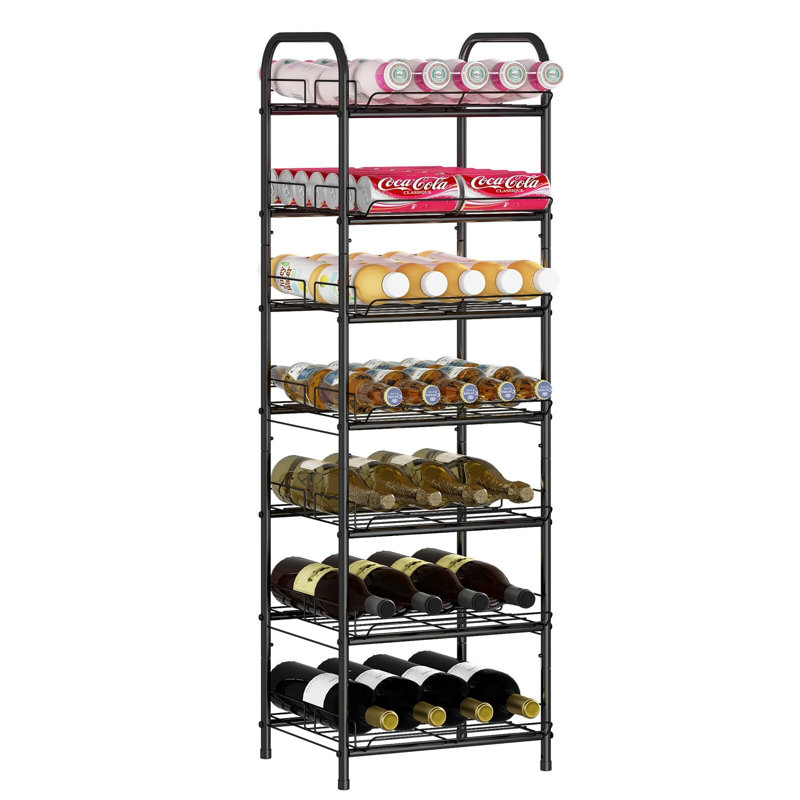 Support de rangement pour bouteilles d'eau à 7 niveaux, support pour canettes en métal, support pour bouteilles d'eau de grande capacité pour armoire, cuisine de comptoir, fête, noir