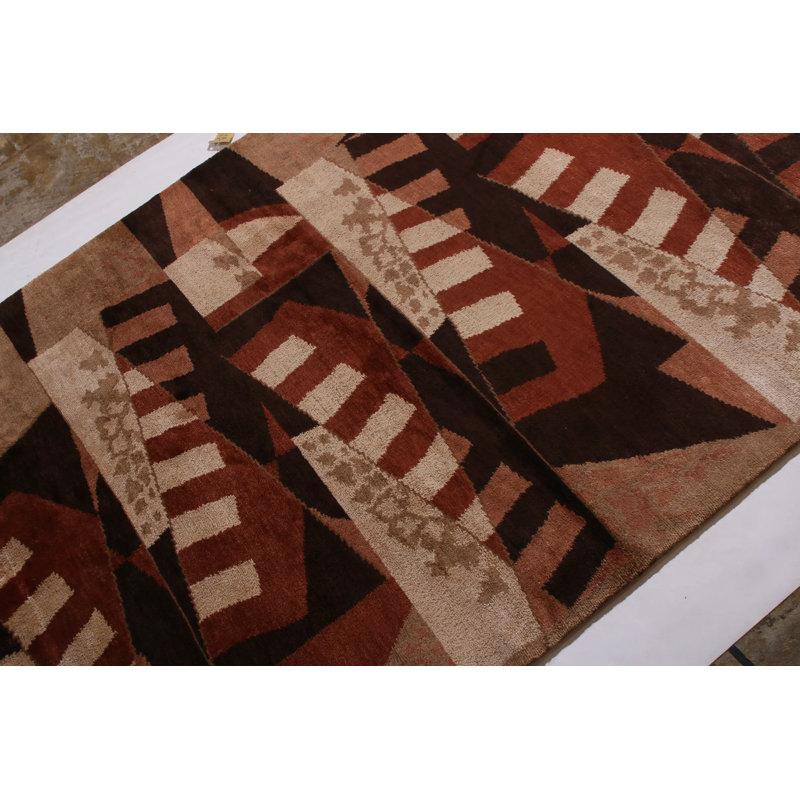 Cubist Rug Beige-Brown Wool And Silk Geometric Pattern By Isabelline