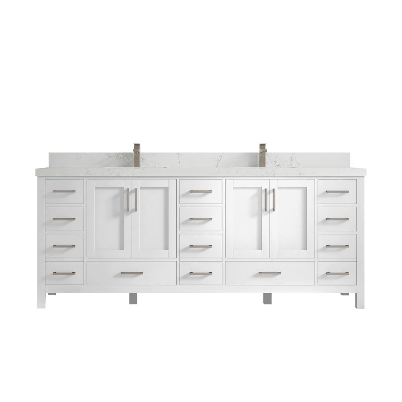 Malibu 84'' Double Bathroom Vanity with Quartz Top, Empira White