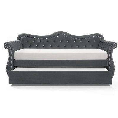 Upholstered Velvet Wood Daybed with Trundle