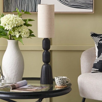 Sahana Black Ribbed Slim Wood Table Lamp