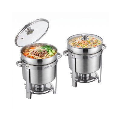 Ensemble de 2 chauffe-soupes de 11 pintes (10 L), en acier inoxydable, avec couvercle transparent et support à combustible, pour buffets, traiteurs, fêtes et mariages.