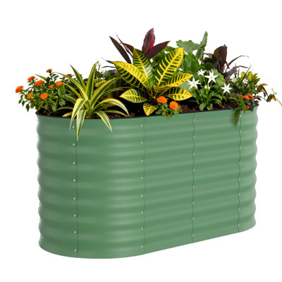 Lit de jardin surélevé galvanisé 4 x 2 x 2 pi, boîte à fleurs ovale en métal robuste avec fond ouvert et bords sécuritaires