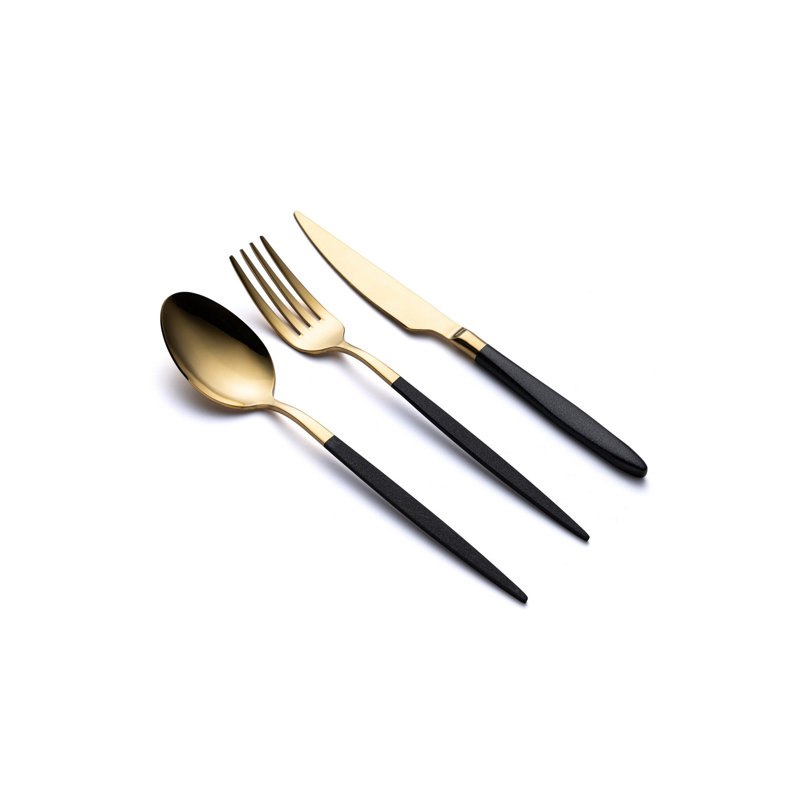 Elegant 12-Piece Cutlery Set, Gold & Black | 100% Stainless Steel | Includes 4 Table Spoons (8.3 x 1.8 in), 4 Table Forks (8.3 x 1.0 in), 4 Table Knives (8.7 x 0.8 in) | Stylish & Durable Design, Perfect for Entertaining