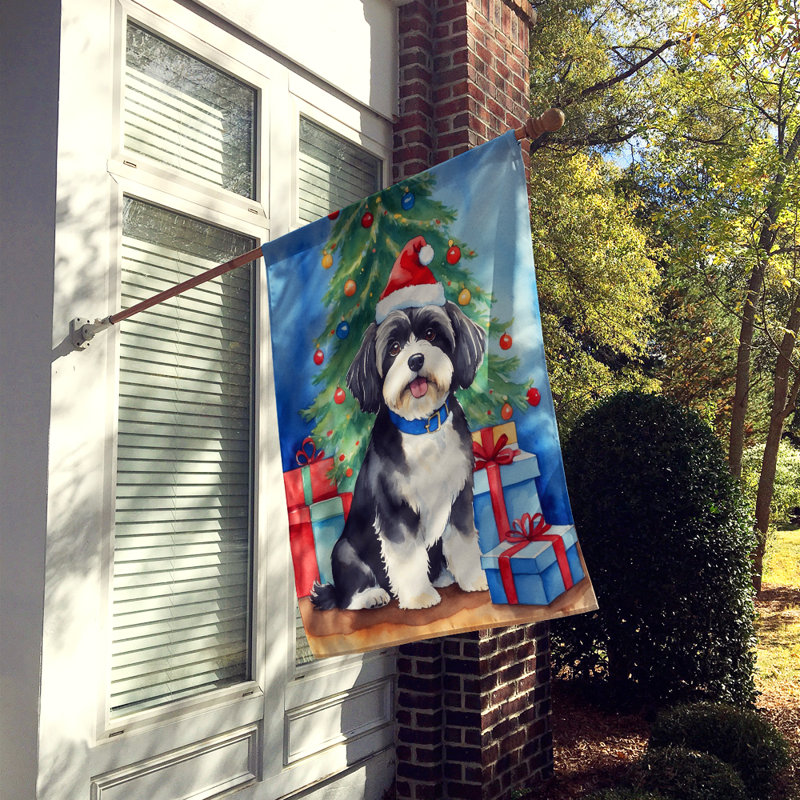 Drapeau de Noël maison de renne, Bichon havanais