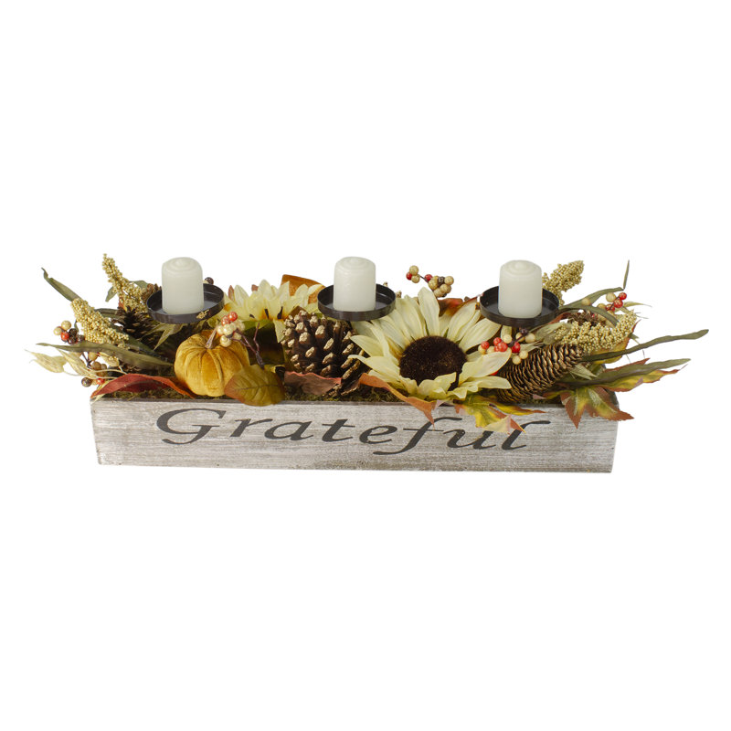 Centre de table porte-bougie 30 "Autumn Sunflower" Grateful