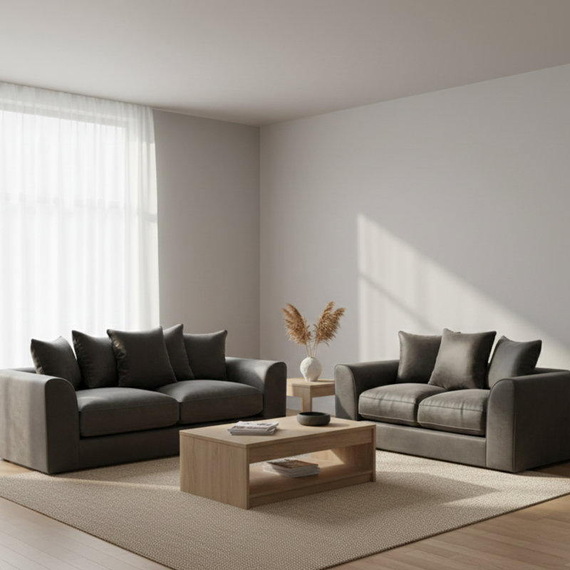 5 Seater Velvet Sofa, Grey