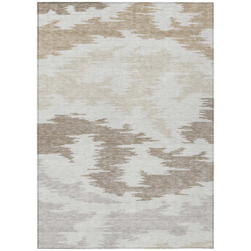 Tapis extérieur lavable abstrait beige et brun 5 pi x 8 pi ivoire