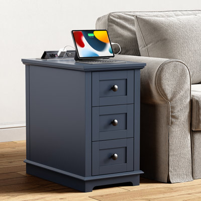 3 Drawers End Tables with Storage and Built-in Outlets for Living Room