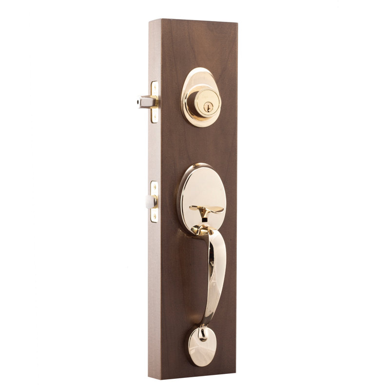 Jeu poignées en cuivre creek avec verrou cylindrique simple et levier de porte cuivre creek et rosette Colonial, Droite