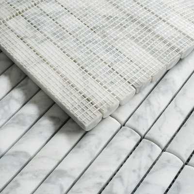 Natural 11.82 in. x 12.01 in. Stacked Matte Marble Mosaic Tile