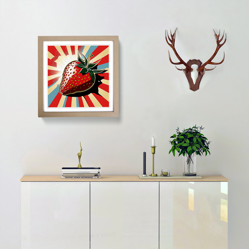 Strawberry Pop Art - Framed Print, Oak
