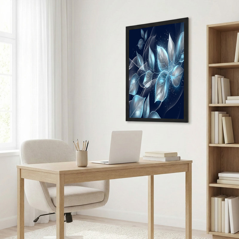 «Glowing Translucent Blue Leaves» avec toile scintillante, H 18 po x l 24 po