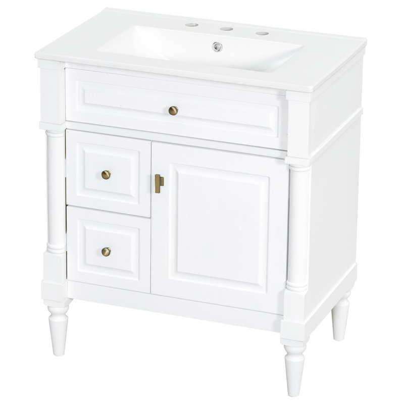 Meuble-lavabo autoportant de 30 po avec lavabo en céramique, Blanc