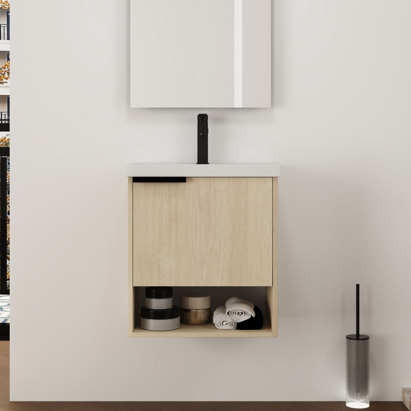 Meuble-lavabo mural simple 20 po avec une porte et un comptoir en céramique blanche Tarragona (assemblé)