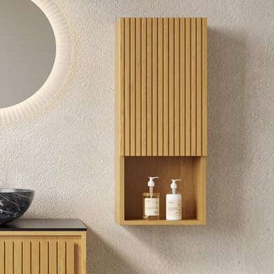 Meuble-lavabo flottant 24 po avec armoire latérale haute 35 po, lavabo intégré en céramique et 2 tiroirs
