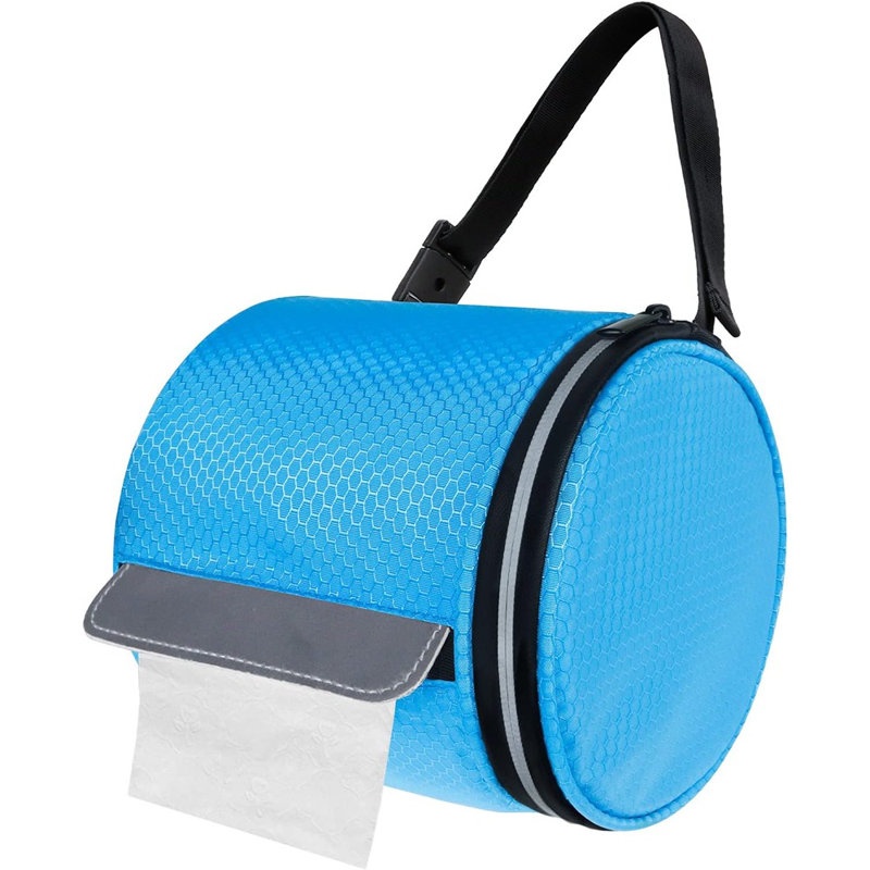 Porte-papier hygiénique portable imperméable, sac de rangement en rouleau pliable résistant aux chats avec sangle réglable pour mur, voiture, camping, maison, bureau - nid d'abeille bleu
