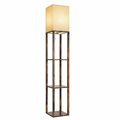Lampe sur pied avec tablettes, lampe à tablettes moderne pour le rangement des présentoirs, lampe d'angle étroite en bois à température de couleur de 3 couleurs avec ampoule de 8 W pour le décor du salon, de la chambre à coucher, du bureau et de la maison (brun)