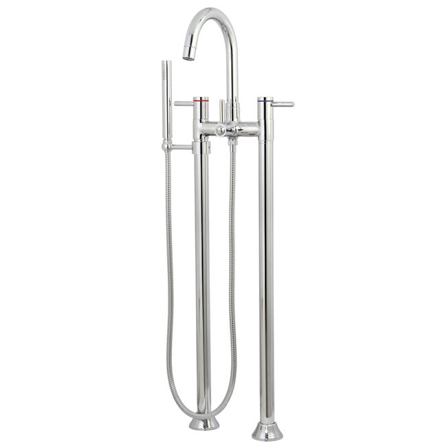 Kingston Brass Concord Three-Handle 2-Hole Freestanding Tub Faucet with Hand Shower, Polished Chrome