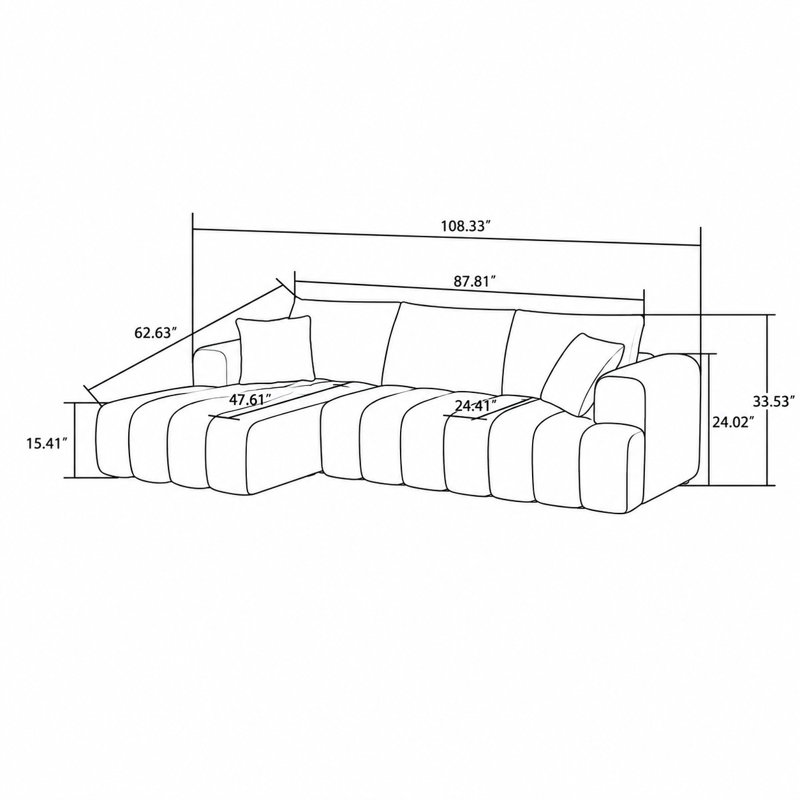 Classic Boneless L-shaped Chenille Fabric Upholstered 3-Seater Sectional Sofa with Two Pillows, Left Hand Facing
