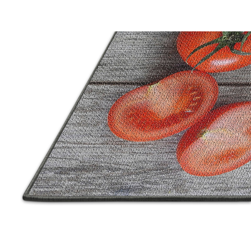 Tapis gris Tomates sur planches de bois, Rectangle 2 pi x 3 pi